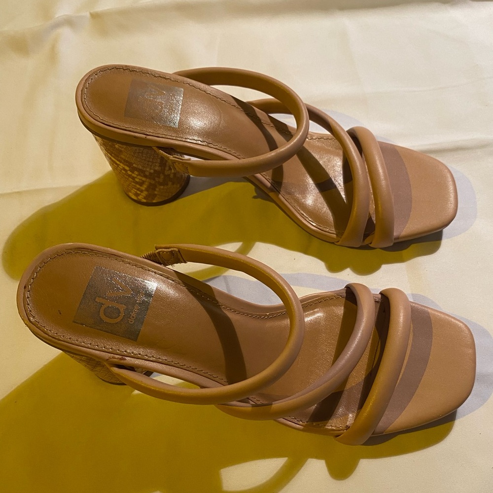 DV Dolce Vita Strappy Block Heel Sandal that features Snake Embossed Details siz